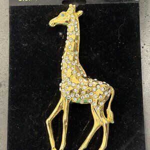1999 Vintage P.S. Co. Rhinestone Giraffe Brooch Pin Gold Tone Blue Eye 3.5”